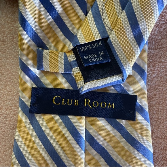 Club Room Tie 100% silk yellow blue and white - Picture 5 of 7